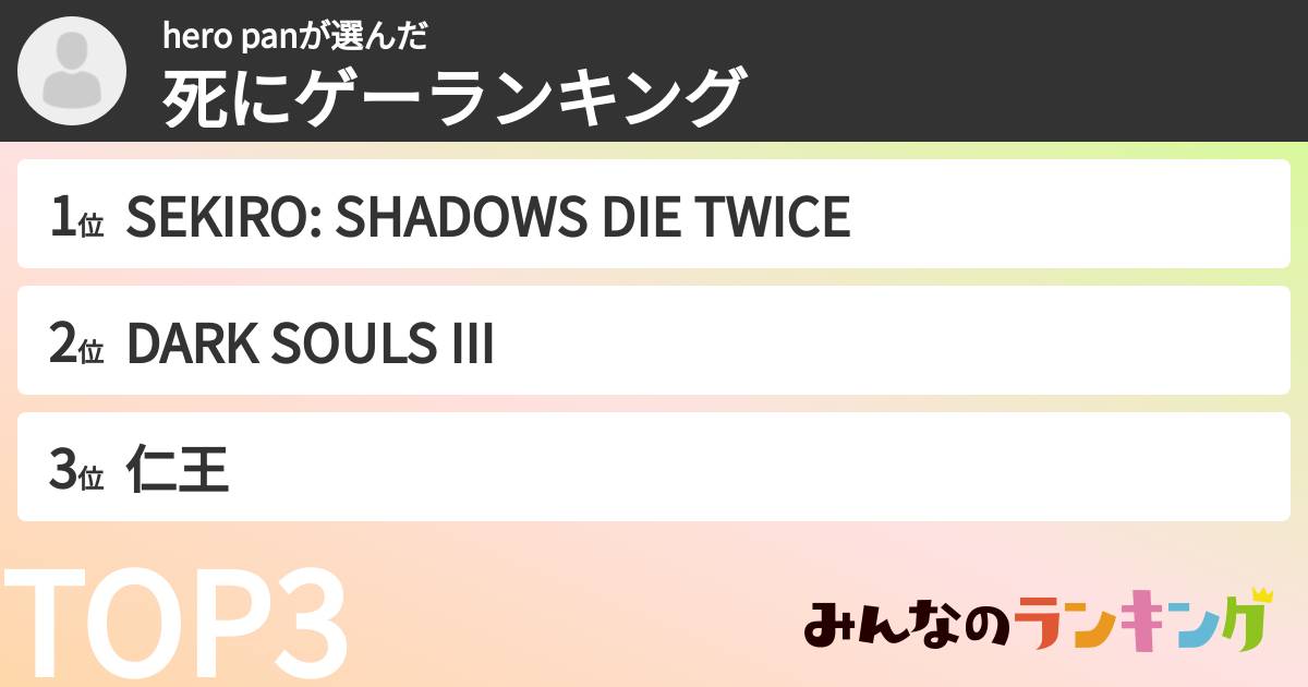 hero panさんの「死にゲーランキング」