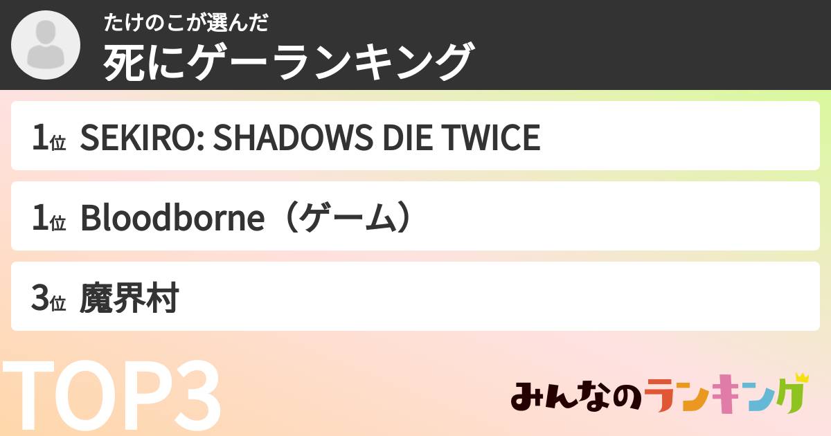 たけのこさんの「死にゲーランキング」