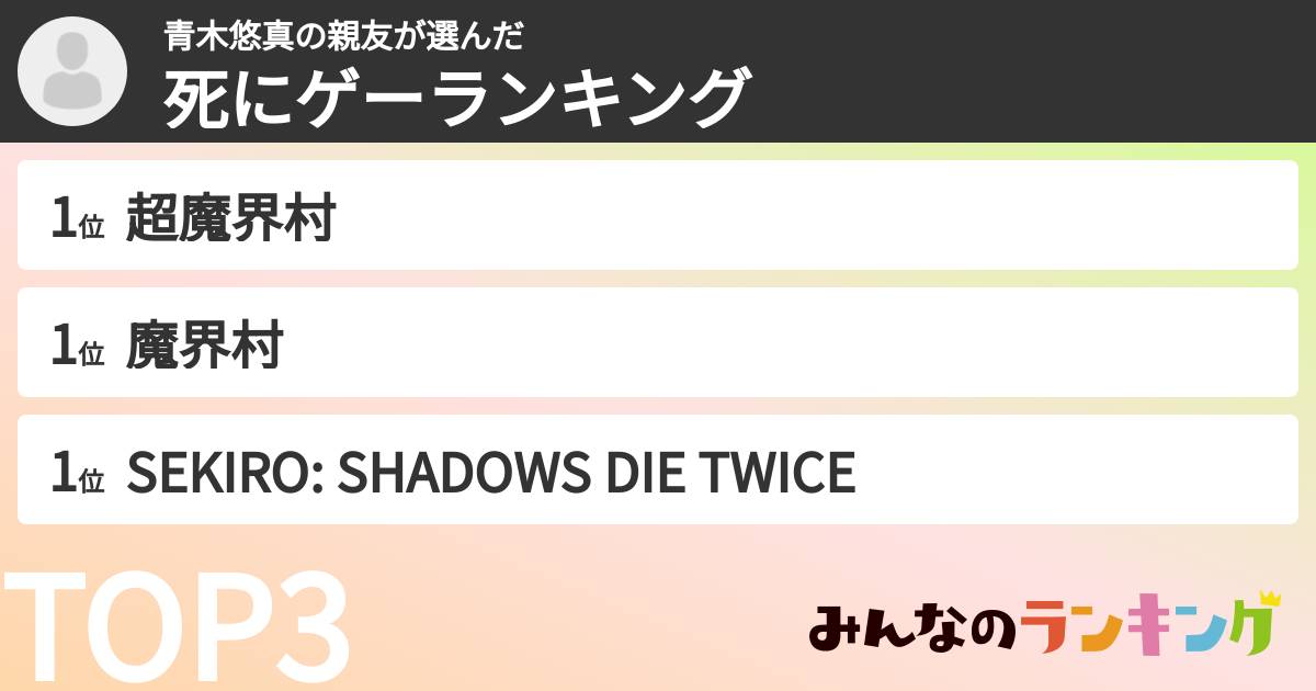 青木悠真の親友さんの「死にゲーランキング」