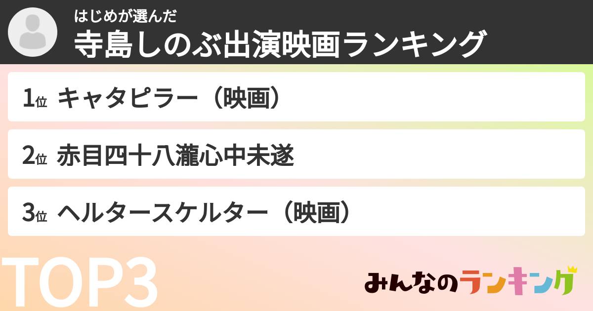 はじめさんの「寺島しのぶ出演映画ランキング」
