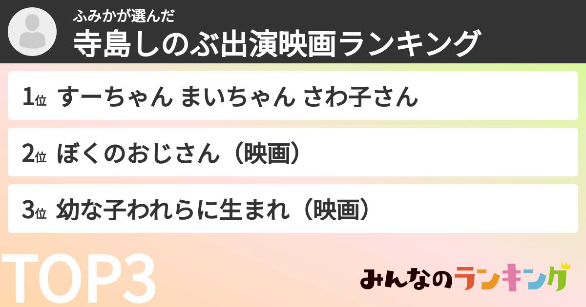 ふみかさんの「寺島しのぶ出演映画ランキング」