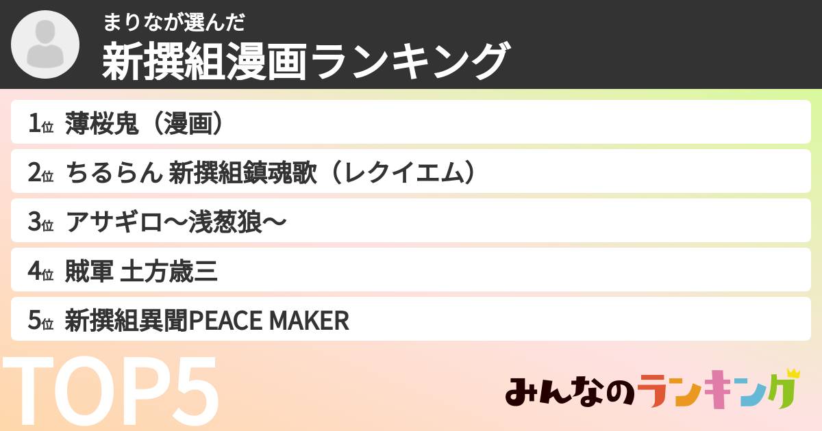 まりなさんの「新撰組漫画ランキング」