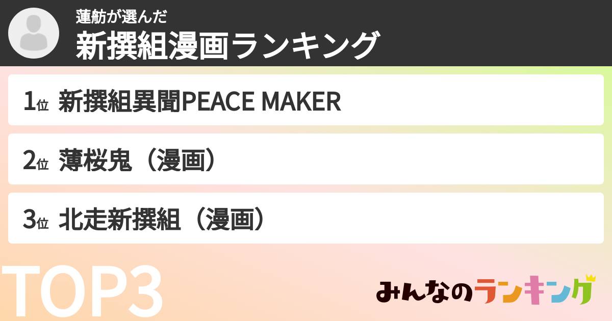 蓮舫さんの「新撰組漫画ランキング」