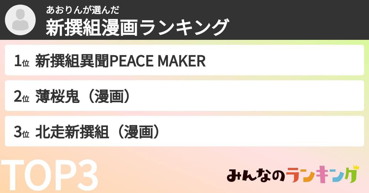 あおりんさんの「新撰組漫画ランキング」