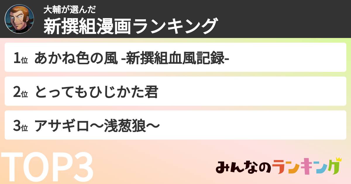 大輔さんの「新撰組漫画ランキング」