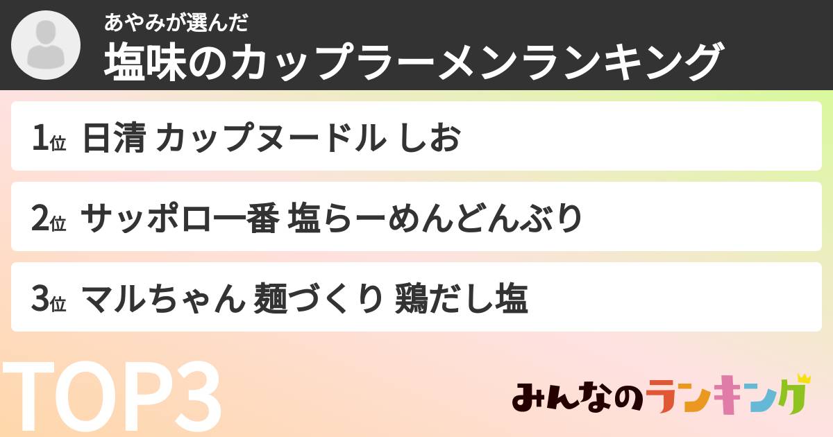 あやみさんの「塩味のカップラーメンランキング」