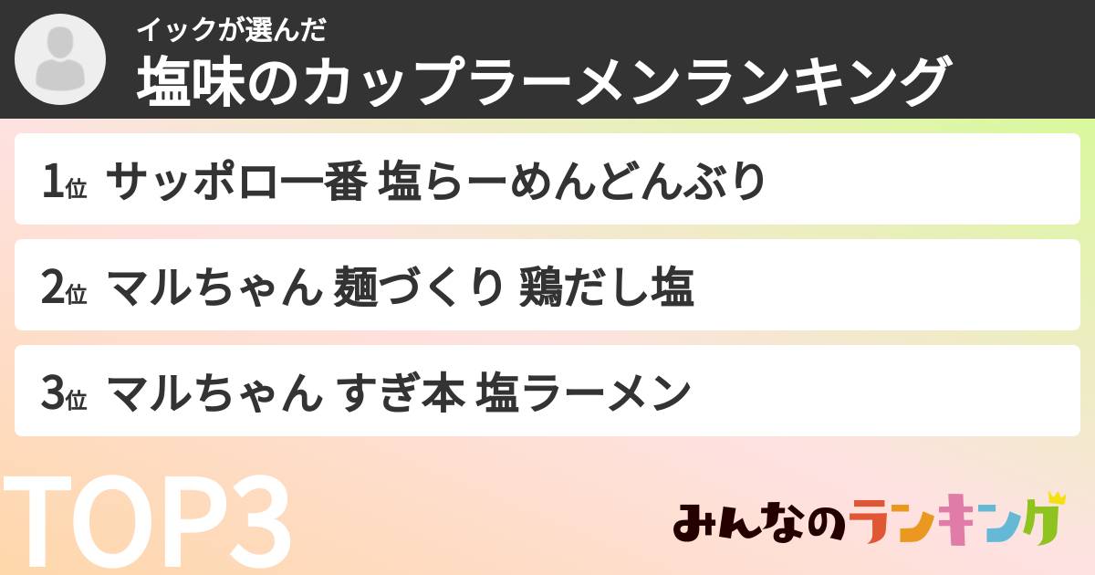 イックさんの「塩味のカップラーメンランキング」