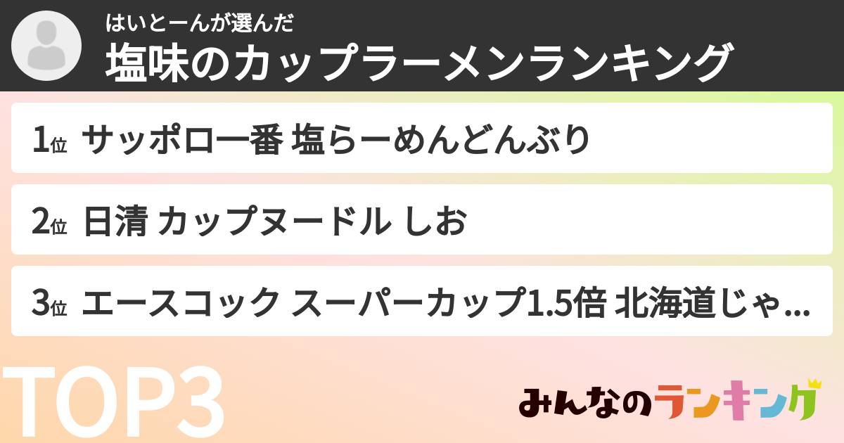 はいとーんさんの「塩味のカップラーメンランキング」