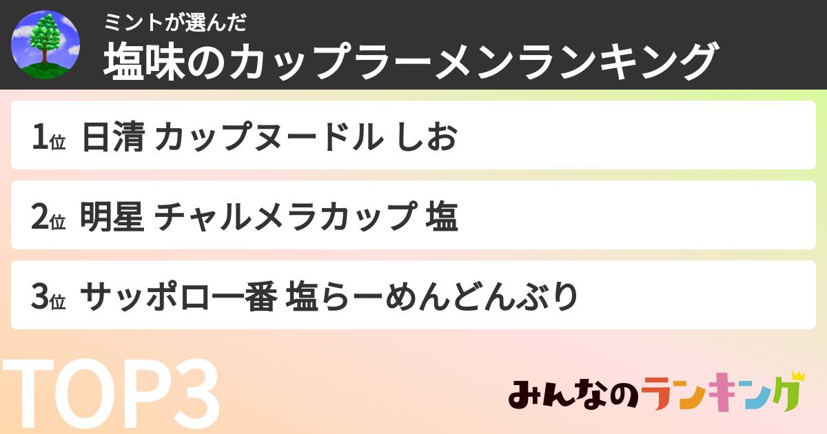 ミントさんの「塩味のカップラーメンランキング」