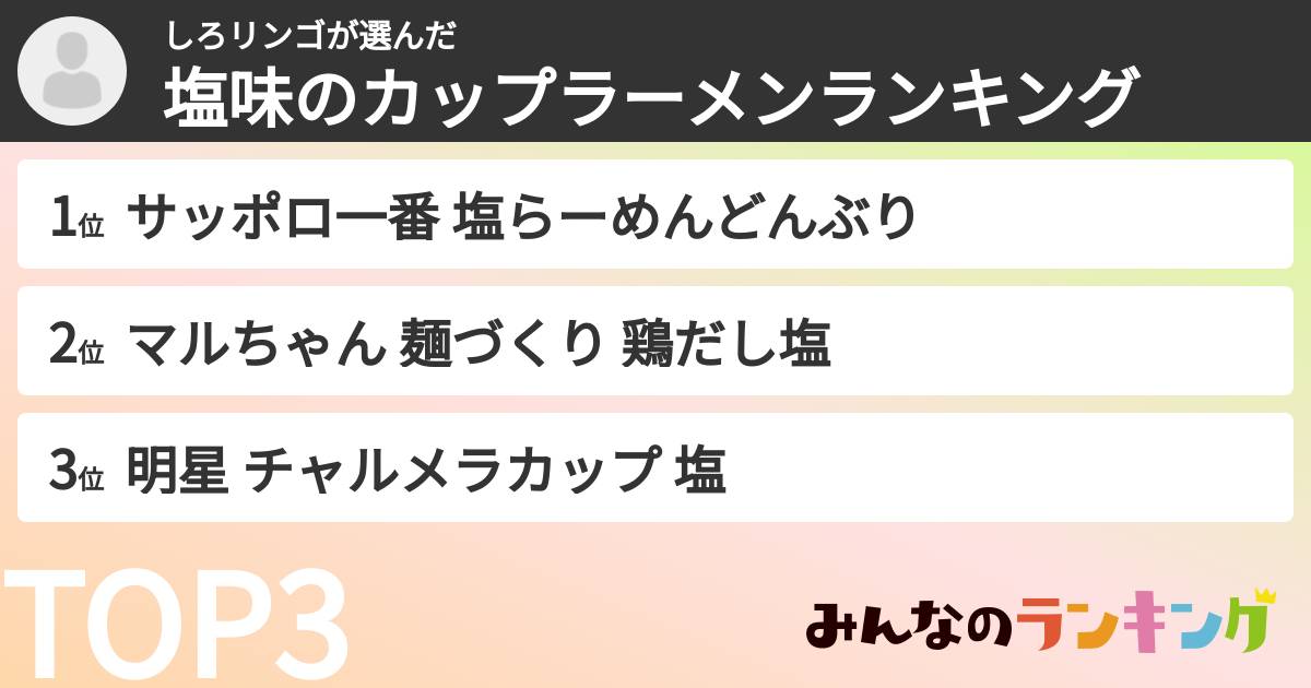 しろリンゴさんの「塩味のカップラーメンランキング」