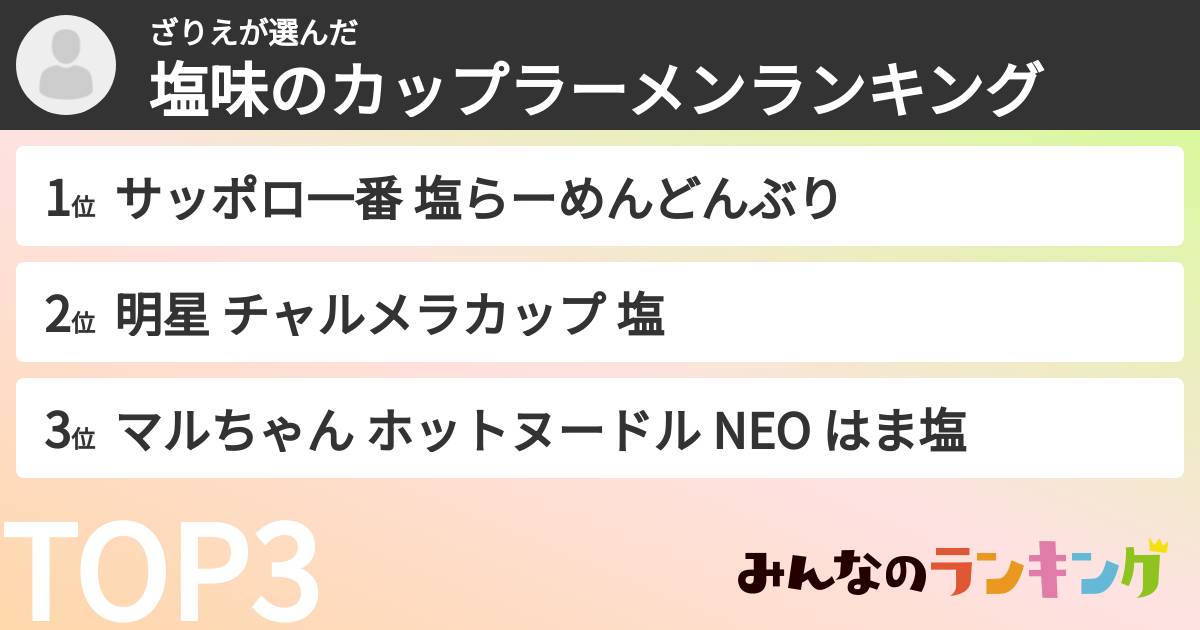 ざりえさんの「塩味のカップラーメンランキング」