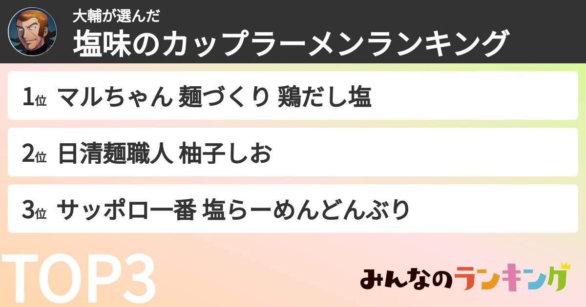 大輔さんの「塩味のカップラーメンランキング」