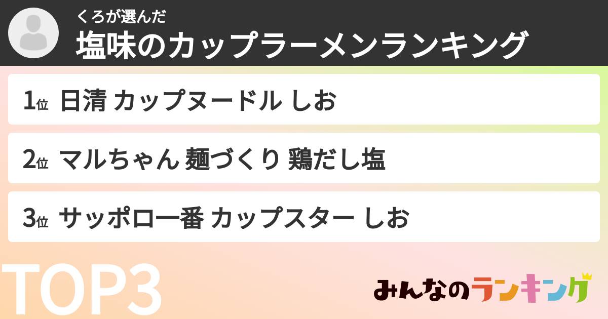 くろさんの「塩味のカップラーメンランキング」
