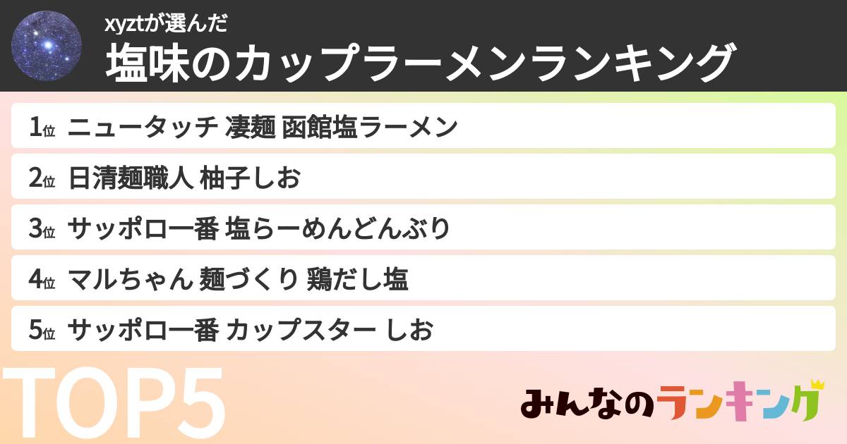 xyztさんの「塩味のカップラーメンランキング」