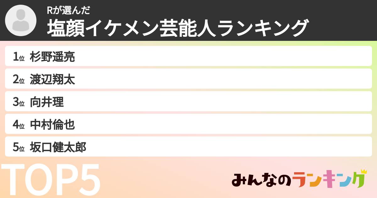 Rさんの「塩顔イケメン芸能人ランキング」