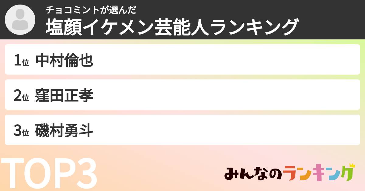 チョコミントさんの「塩顔イケメン芸能人ランキング」