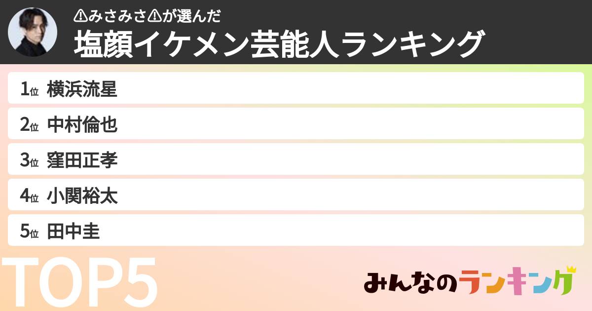 ⚠️みさみさ⚠️さんの「塩顔イケメン芸能人ランキング」