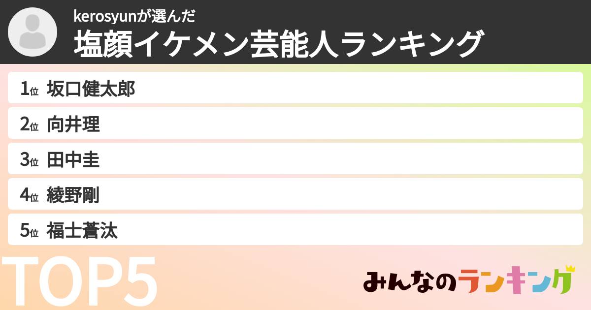 kerosyunさんの「塩顔イケメン芸能人ランキング」