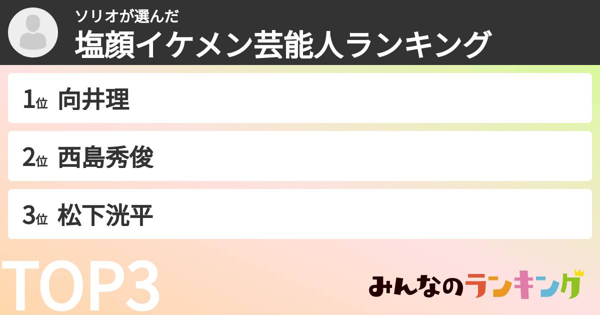 ソリオさんの「塩顔イケメン芸能人ランキング」