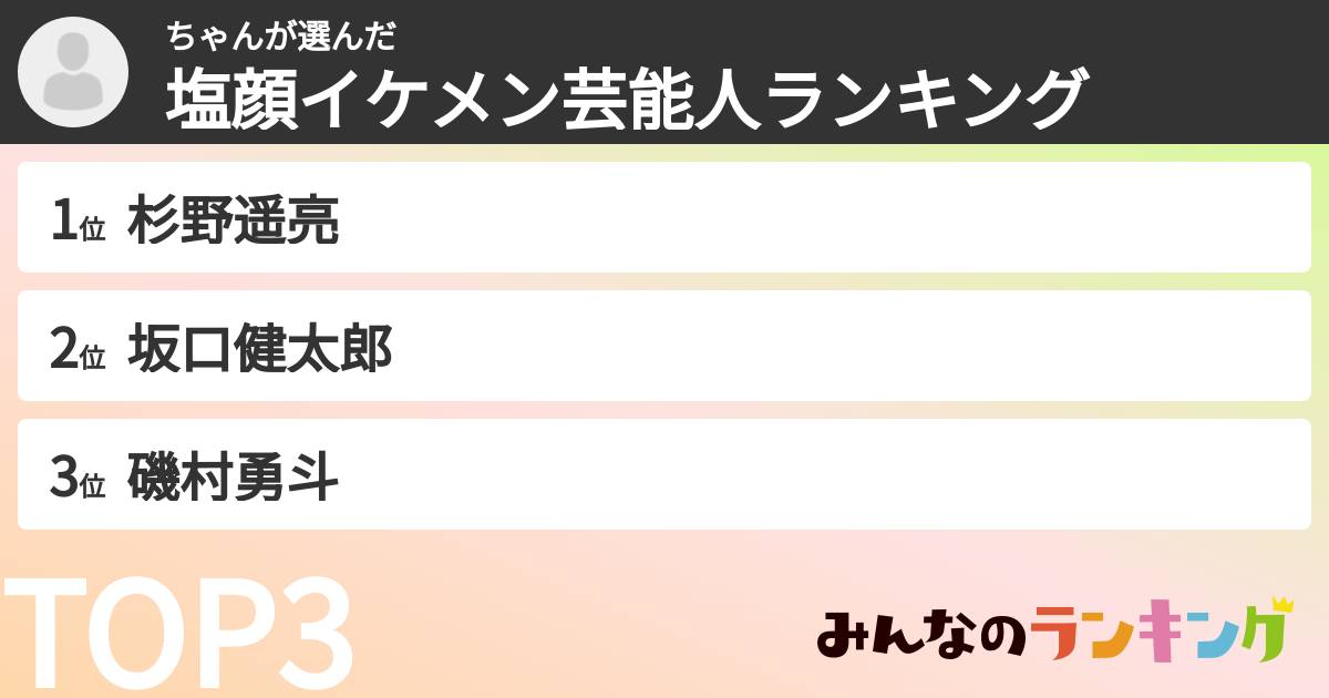 ちゃんさんの「塩顔イケメン芸能人ランキング」
