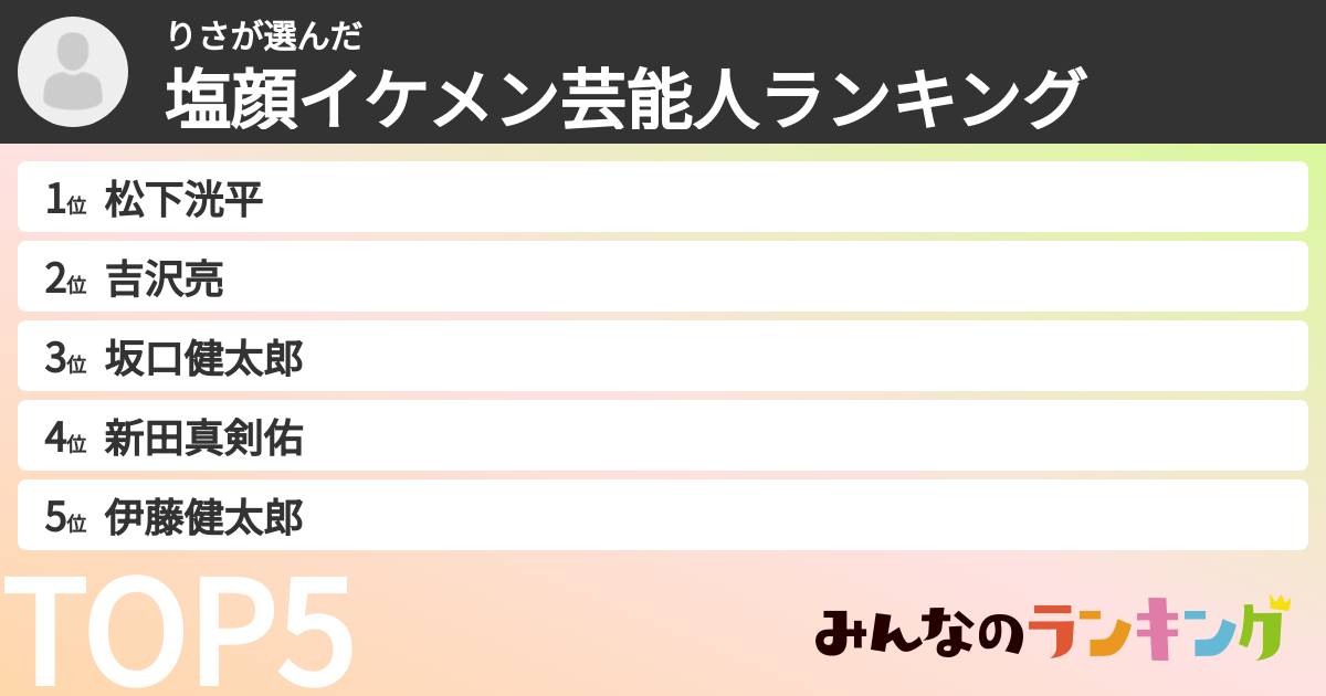 りささんの「塩顔イケメン芸能人ランキング」