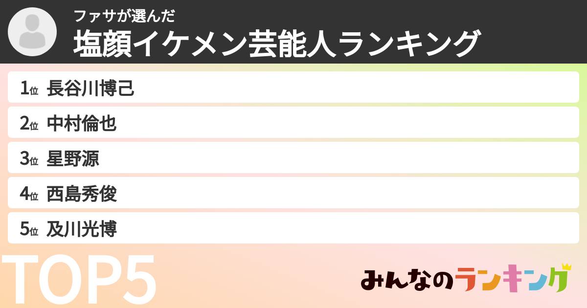 ファサさんの「塩顔イケメン芸能人ランキング」
