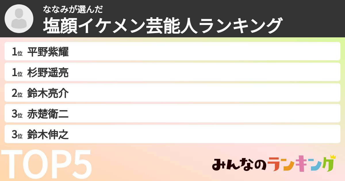 ななみさんの「塩顔イケメン芸能人ランキング」
