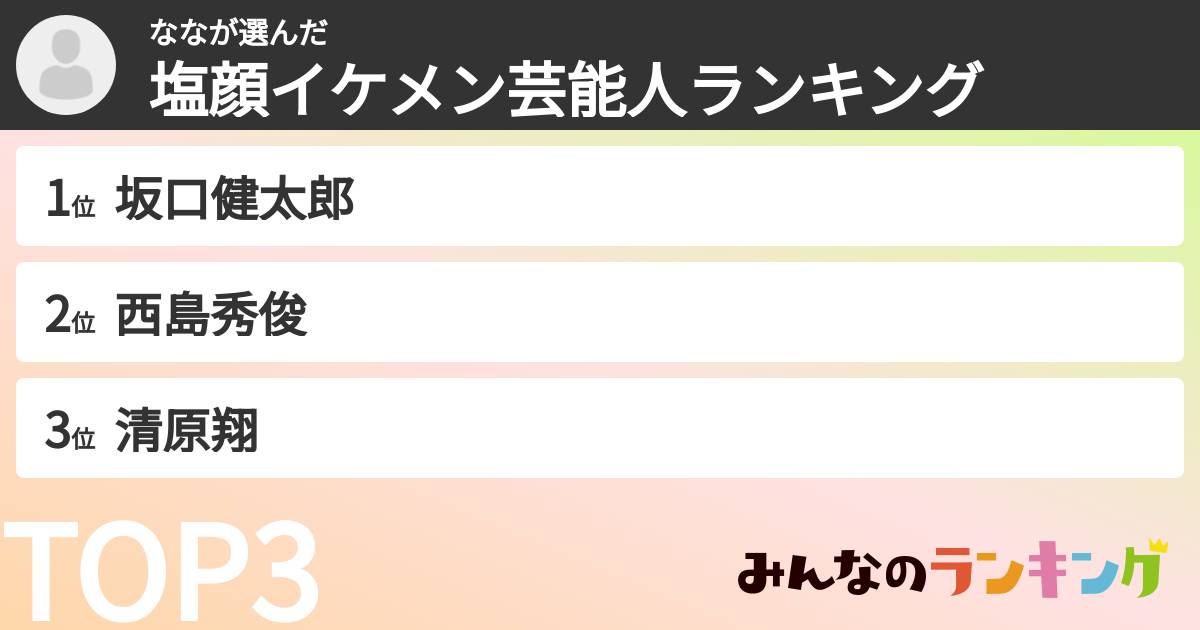 ななさんの「塩顔イケメン芸能人ランキング」