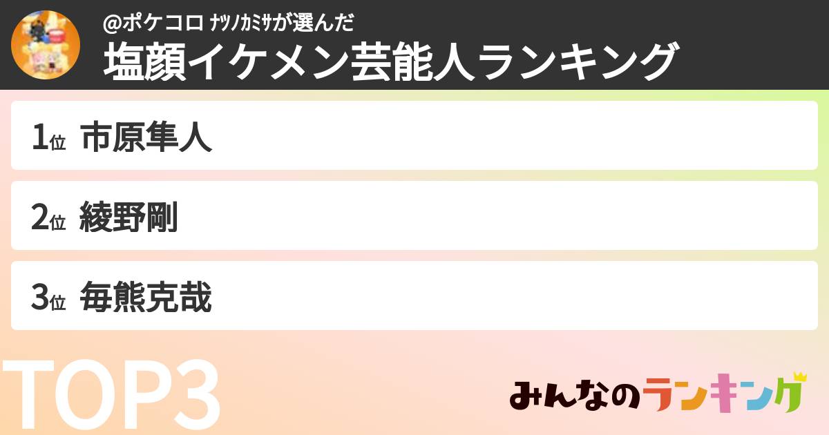 @ポケコロ ナツノカミサさんの「塩顔イケメン芸能人ランキング」