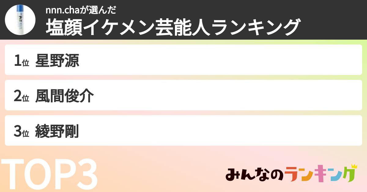 nnn.chaさんの「塩顔イケメン芸能人ランキング」