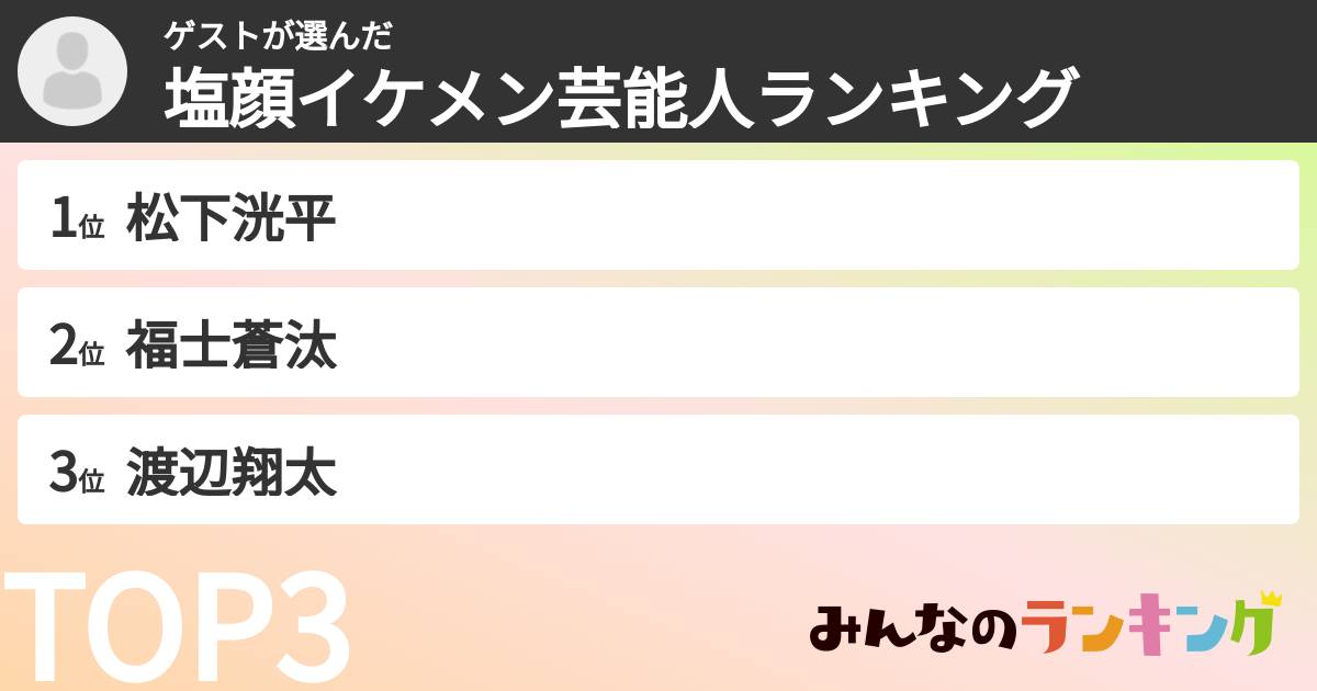 ゲストさんの「塩顔イケメン芸能人ランキング」