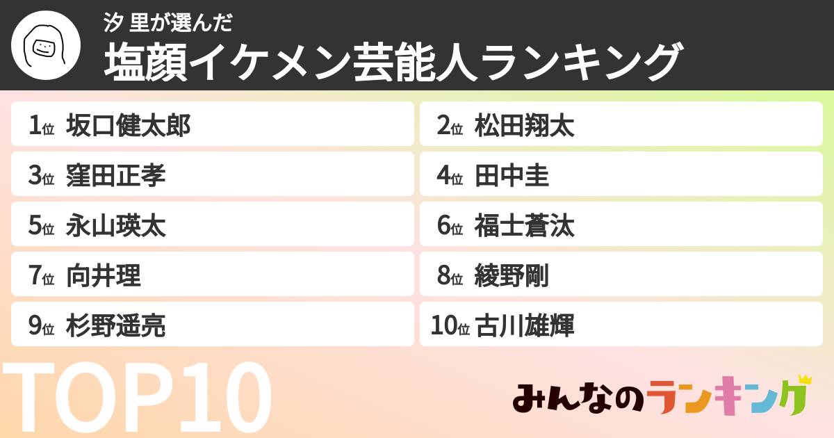 汐 里さんの「塩顔イケメン芸能人ランキング」