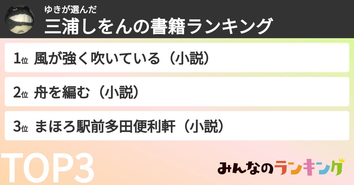 ゆきさんの「三浦しをんの書籍ランキング」
