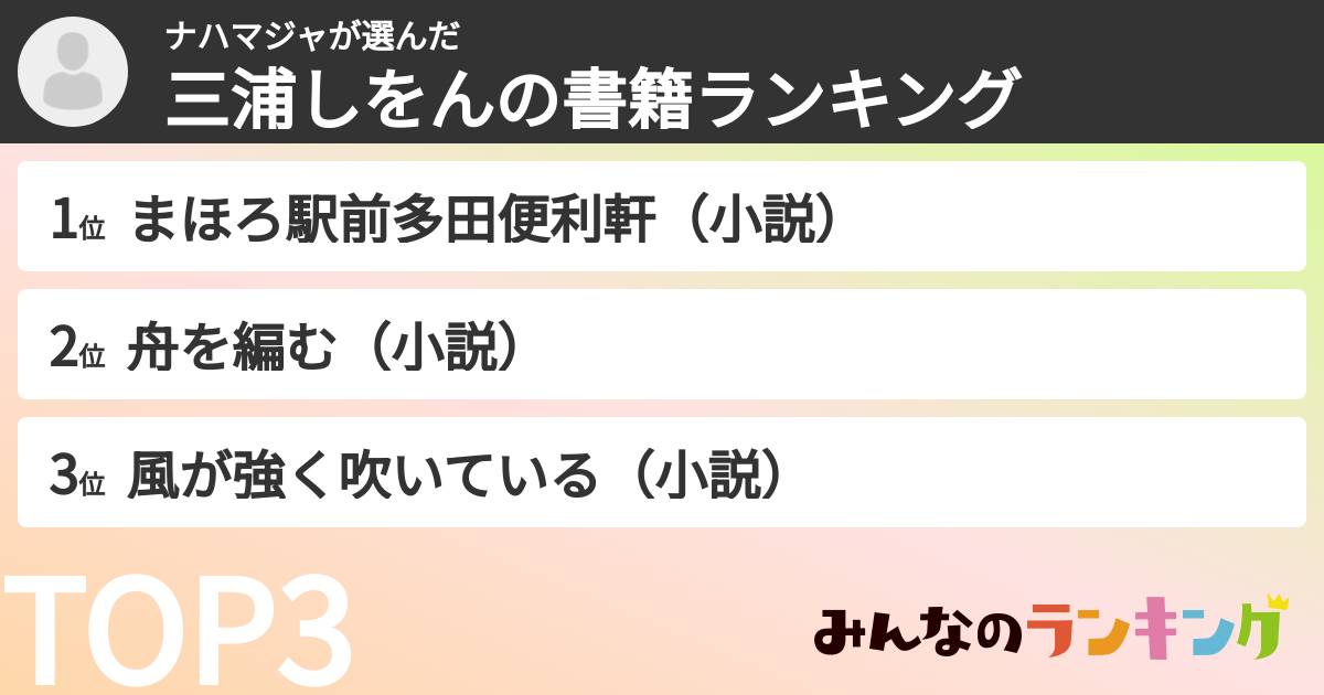 ナハマジャさんの「三浦しをんの書籍ランキング」