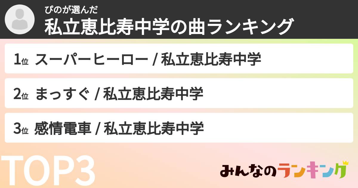 ぴのさんの「私立恵比寿中学の曲ランキング」