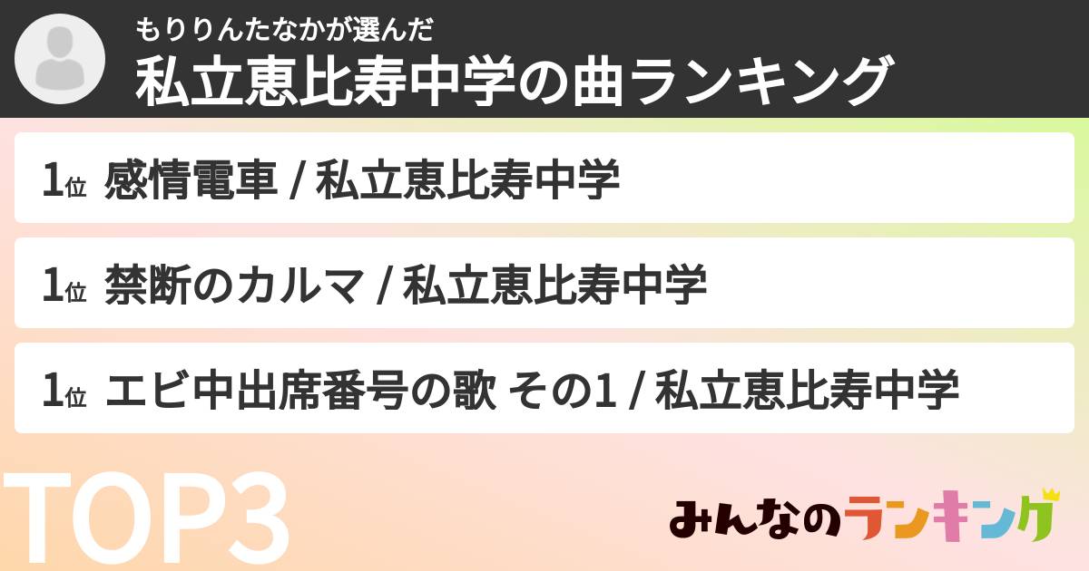 もりりんたなかさんの「私立恵比寿中学の曲ランキング」