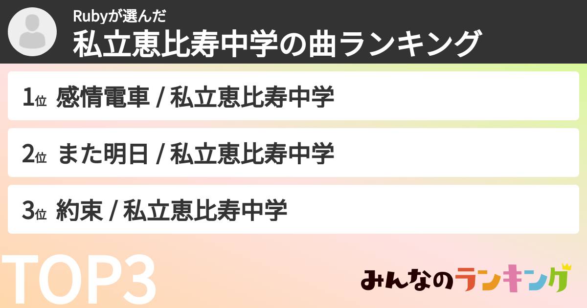 Rubyさんの「私立恵比寿中学の曲ランキング」