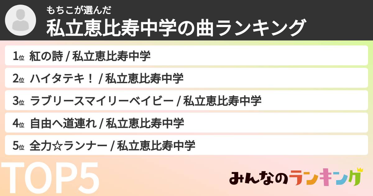 もちこさんの「私立恵比寿中学の曲ランキング」