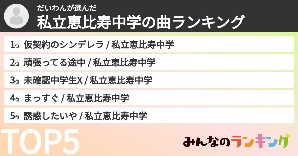だいわんさんの「私立恵比寿中学の曲ランキング」