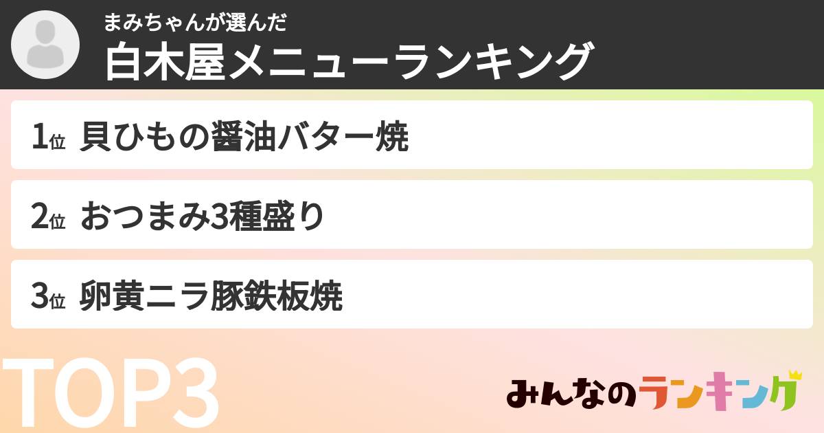 まみちゃんさんの「白木屋メニューランキング」
