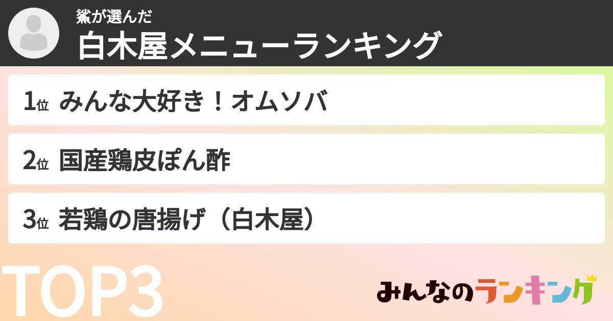 鯊さんの「白木屋メニューランキング」