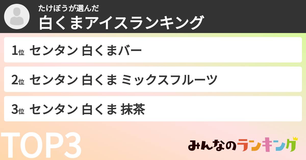 たけぼうさんの「白くまアイスランキング」