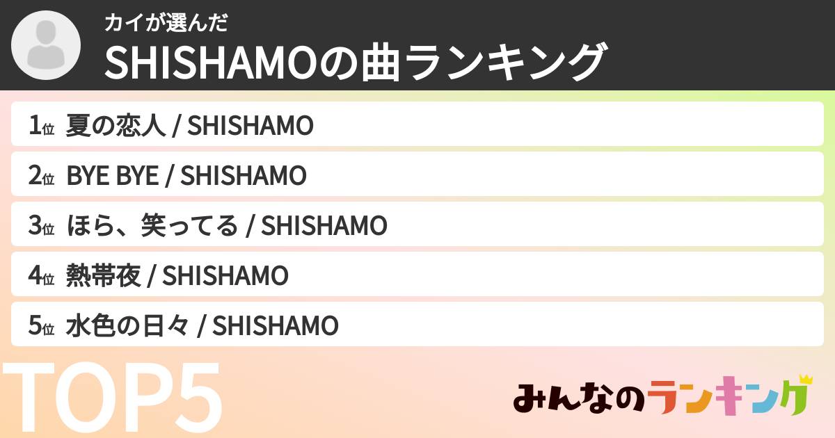 カイさんの「SHISHAMOの曲ランキング」
