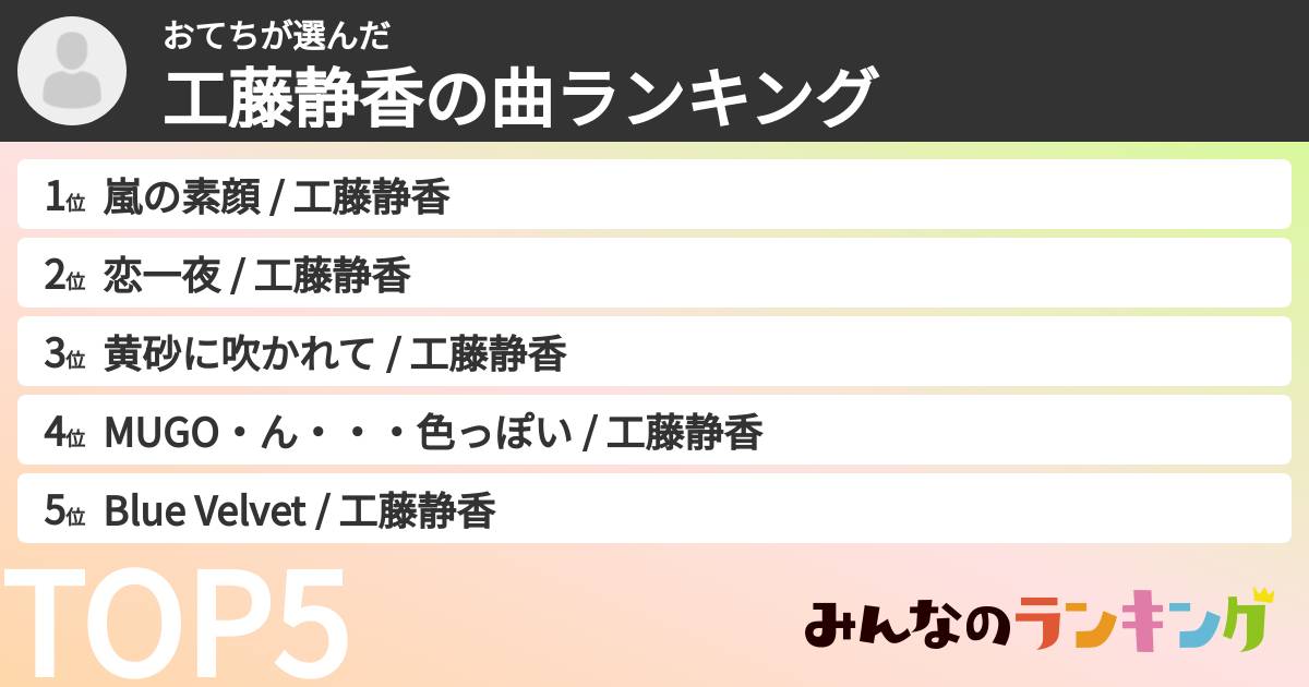 おてちさんの「工藤静香の曲ランキング」
