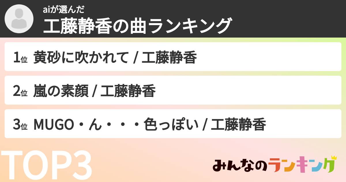 aiさんの「工藤静香の曲ランキング」