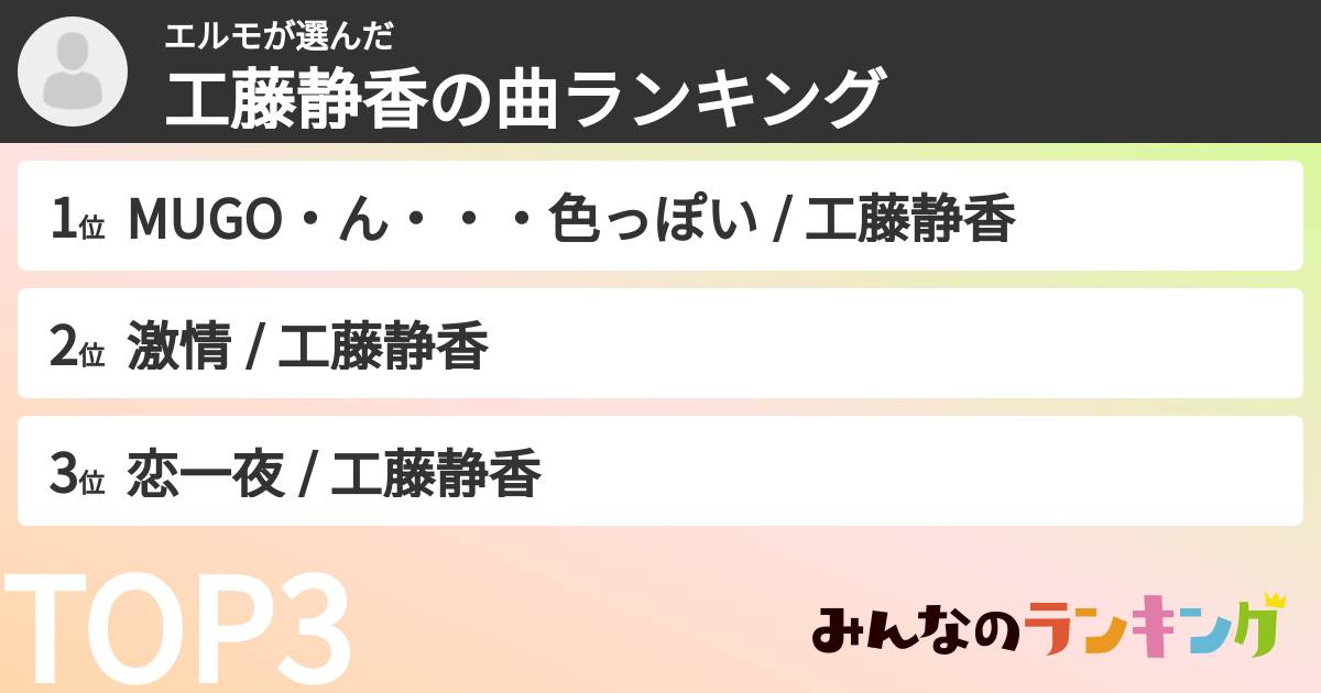 エルモさんの「工藤静香の曲ランキング」