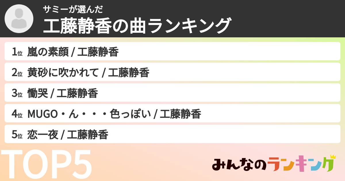 サミーさんの「工藤静香の曲ランキング」
