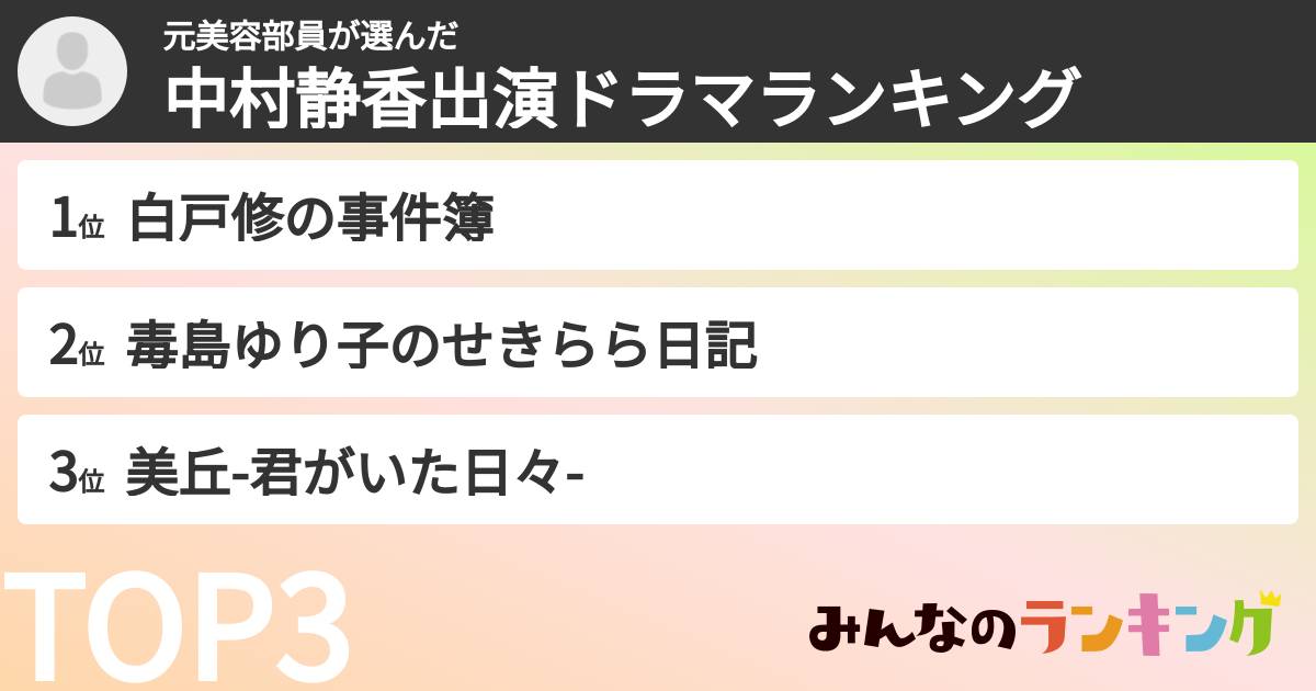 元美容部員さんの「中村静香出演ドラマランキング」