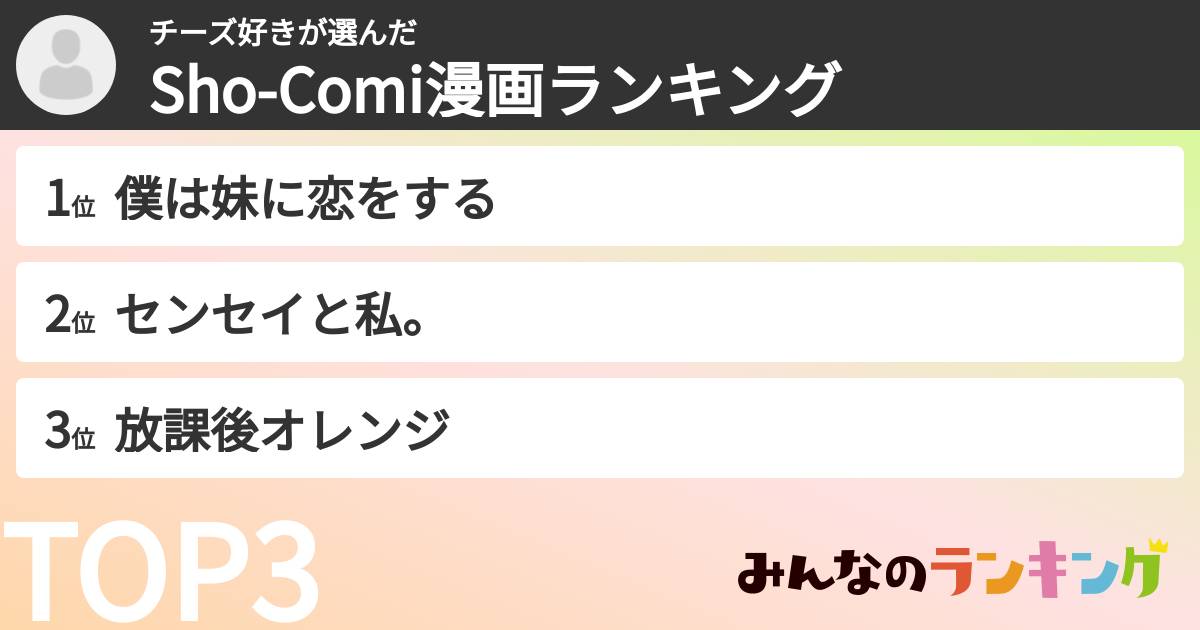 チーズ好きさんの「Sho-Comi漫画ランキング」