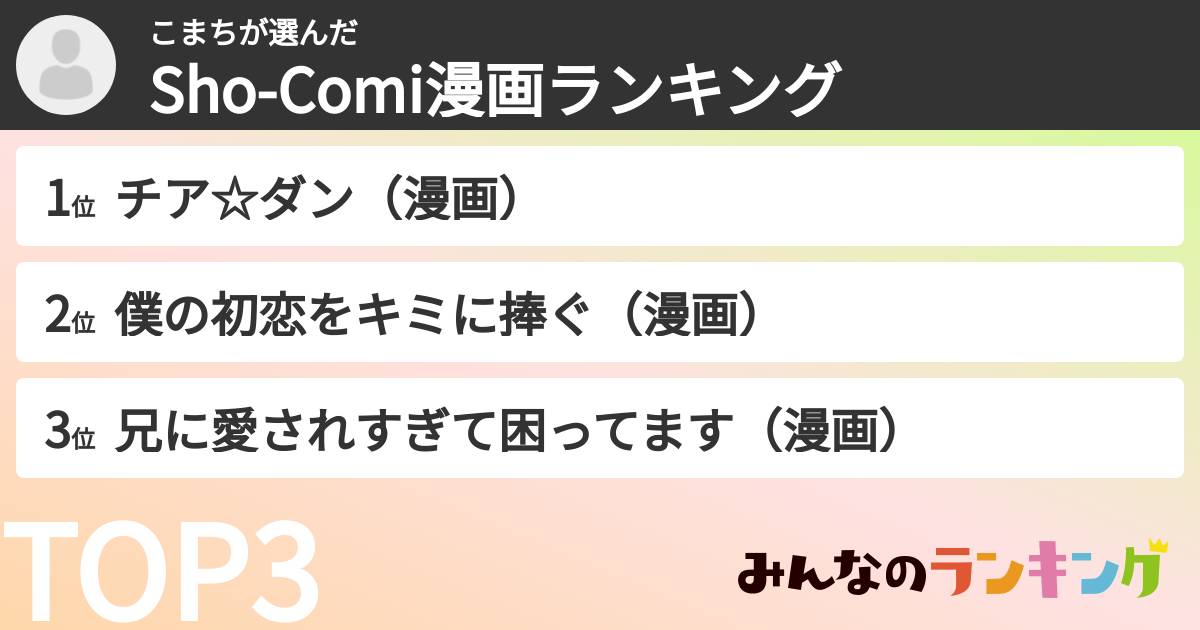 こまちさんの「Sho-Comi漫画ランキング」